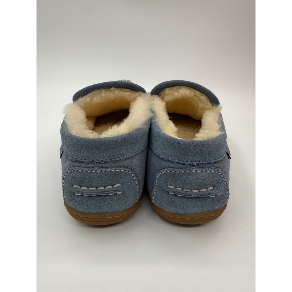LL Bean Wicked Good Moccasins Blue Suede Shearling Slippers Women 9 501939 - Picture 4 of 8